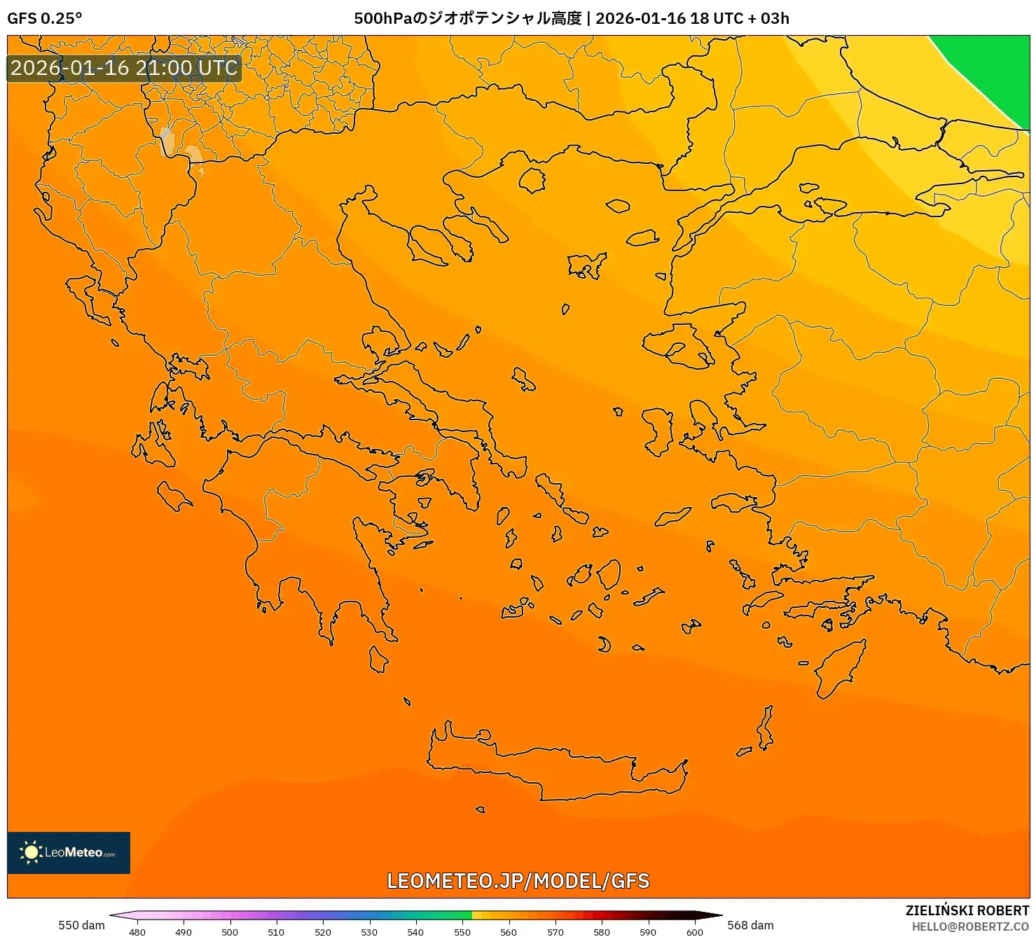 GFS model - ギリシャ, 500hPaのジオポテンシャル高度