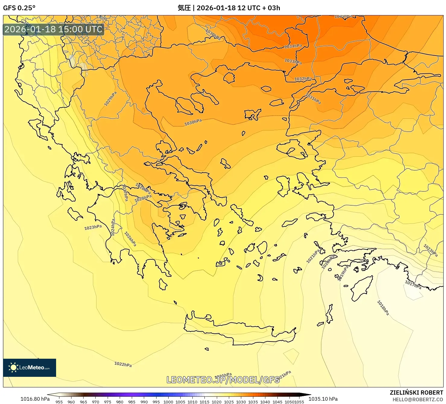 GFS model - ギリシャ, 気圧