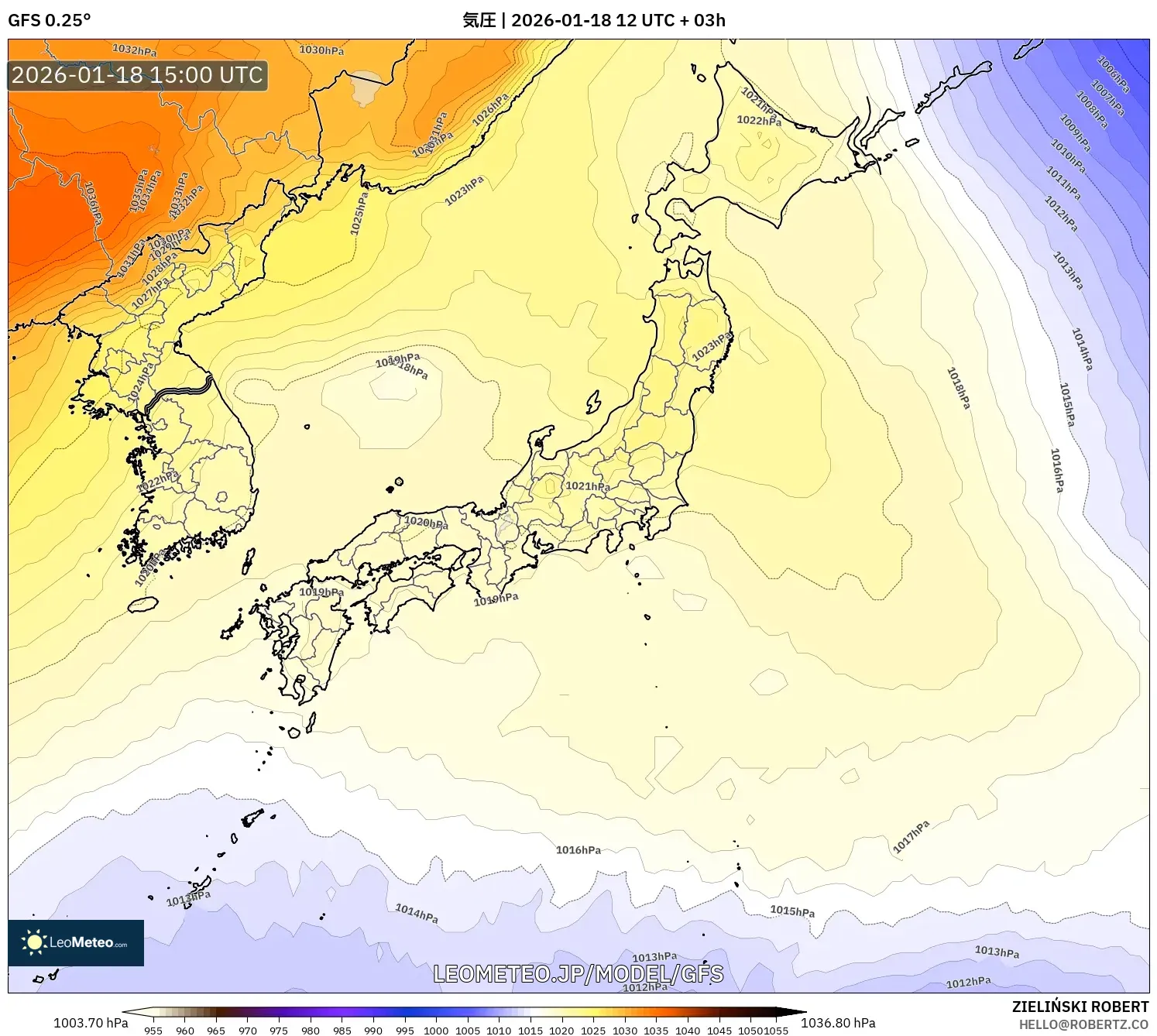GFS model - 日本, 気圧