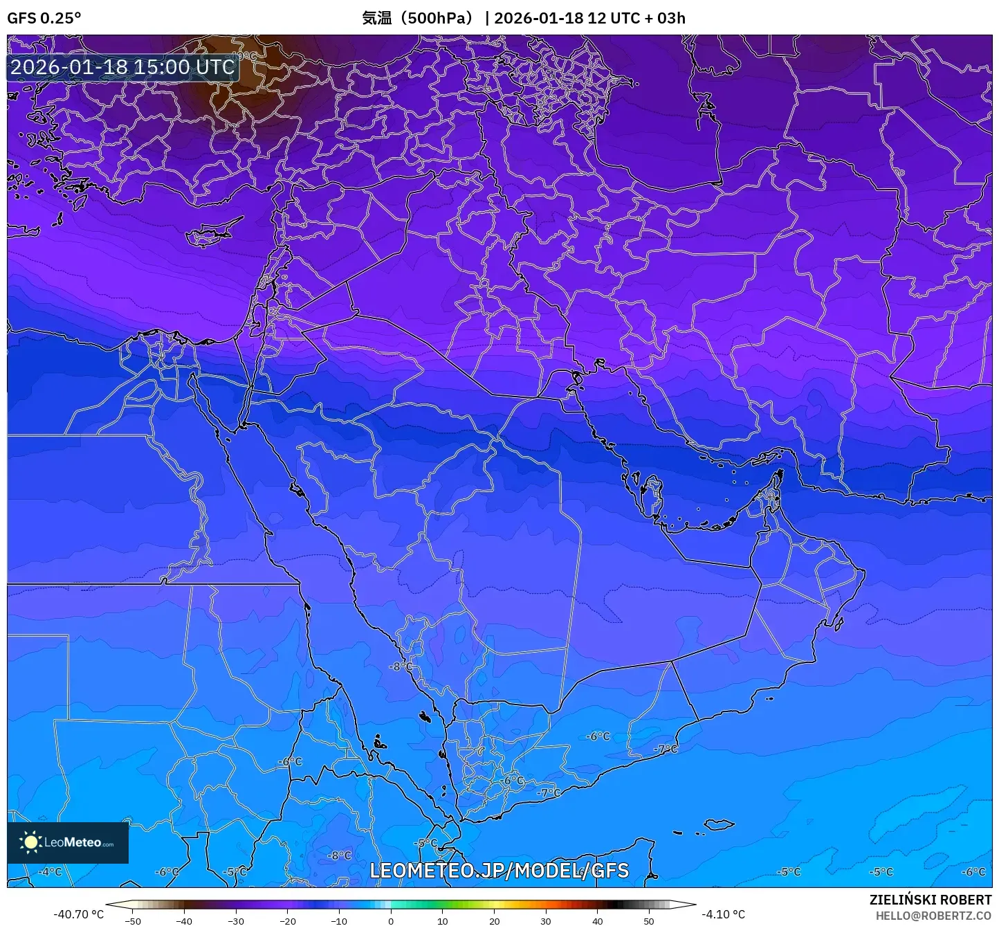 GFS model - 中東, 気温（500hPa）