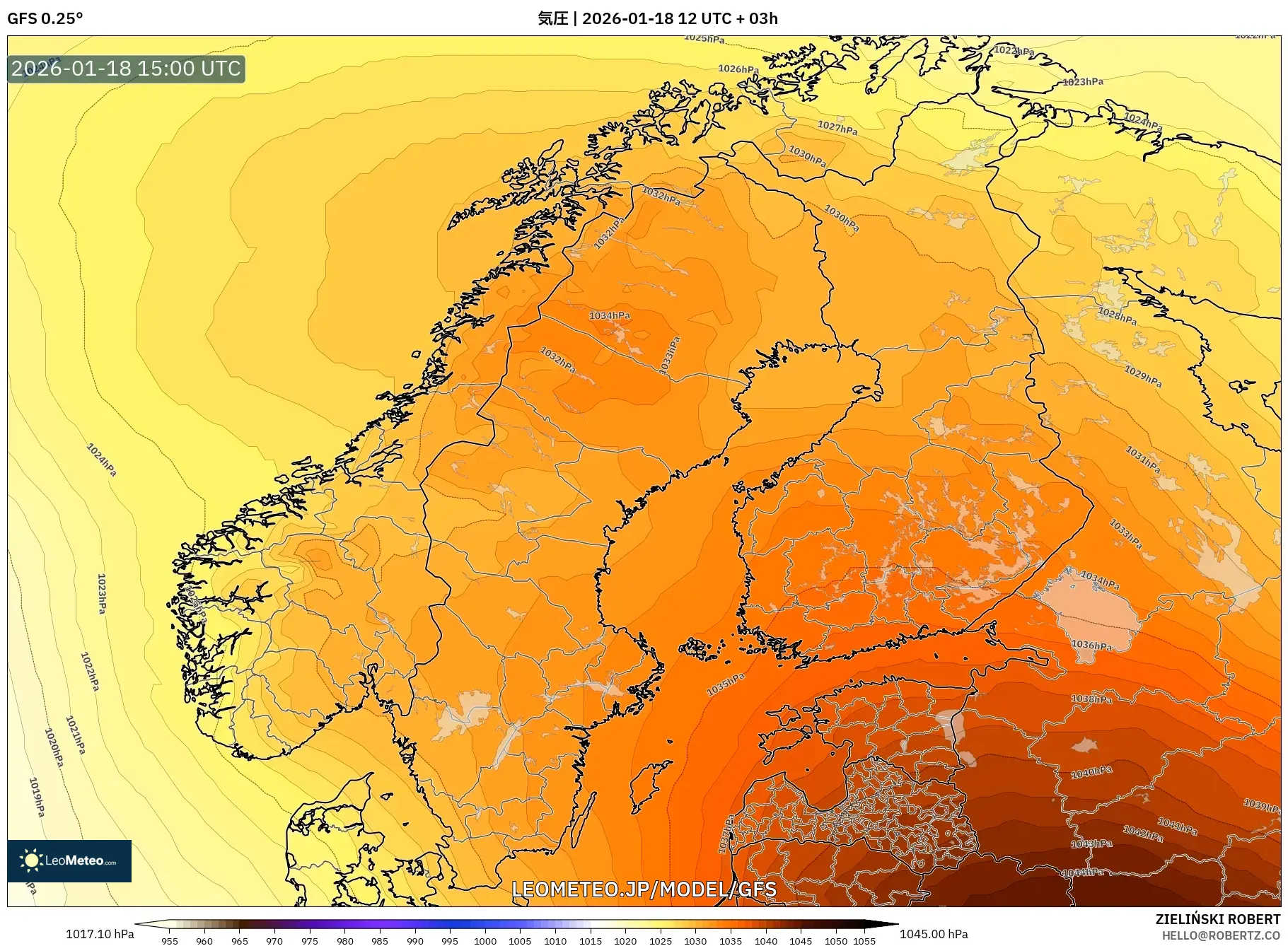 GFS model - スカンジナビア, 気圧