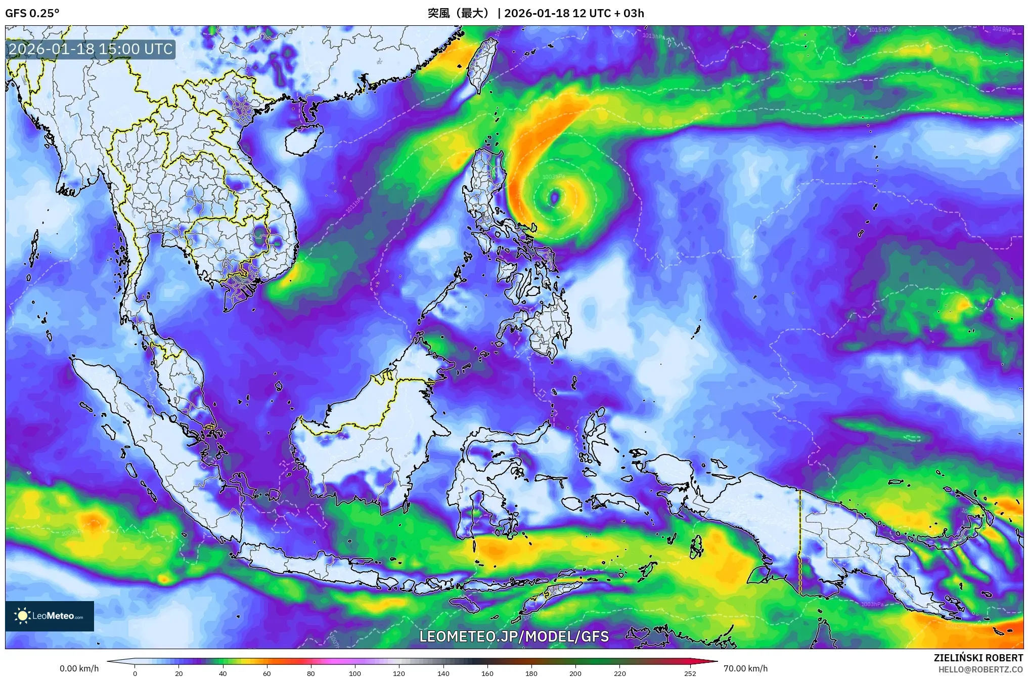 GFS model - 東南アジア, 突風（最大）