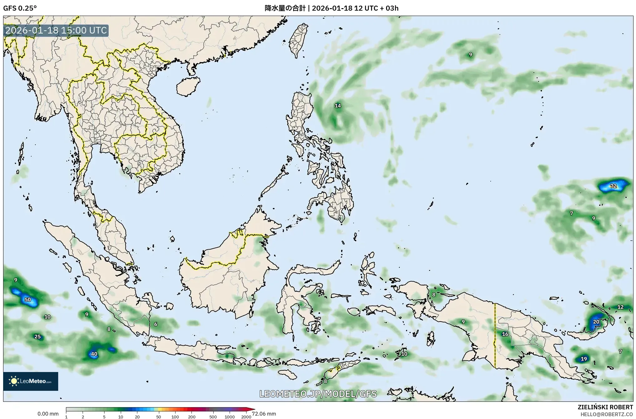 GFS model - 東南アジア, 降水量の合計