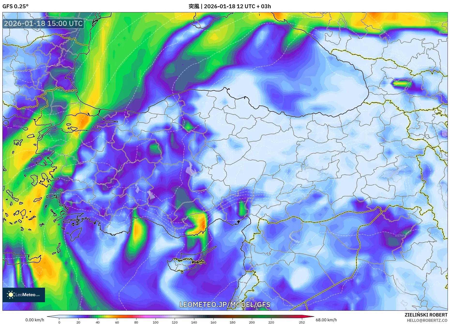 GFS model - トルコ, 突風