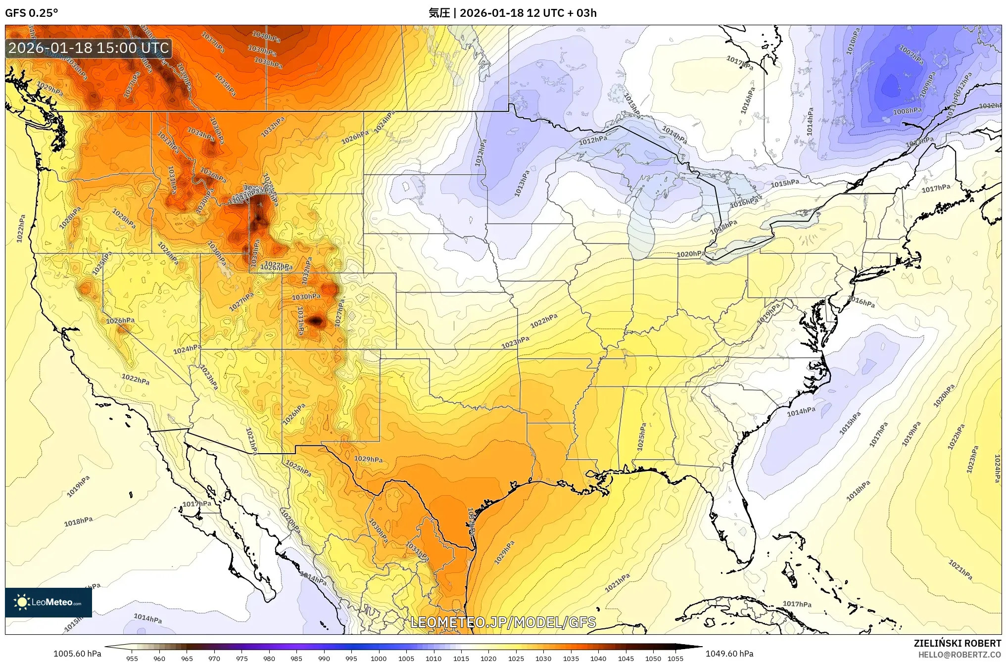 GFS model - アメリカ合衆国, 気圧