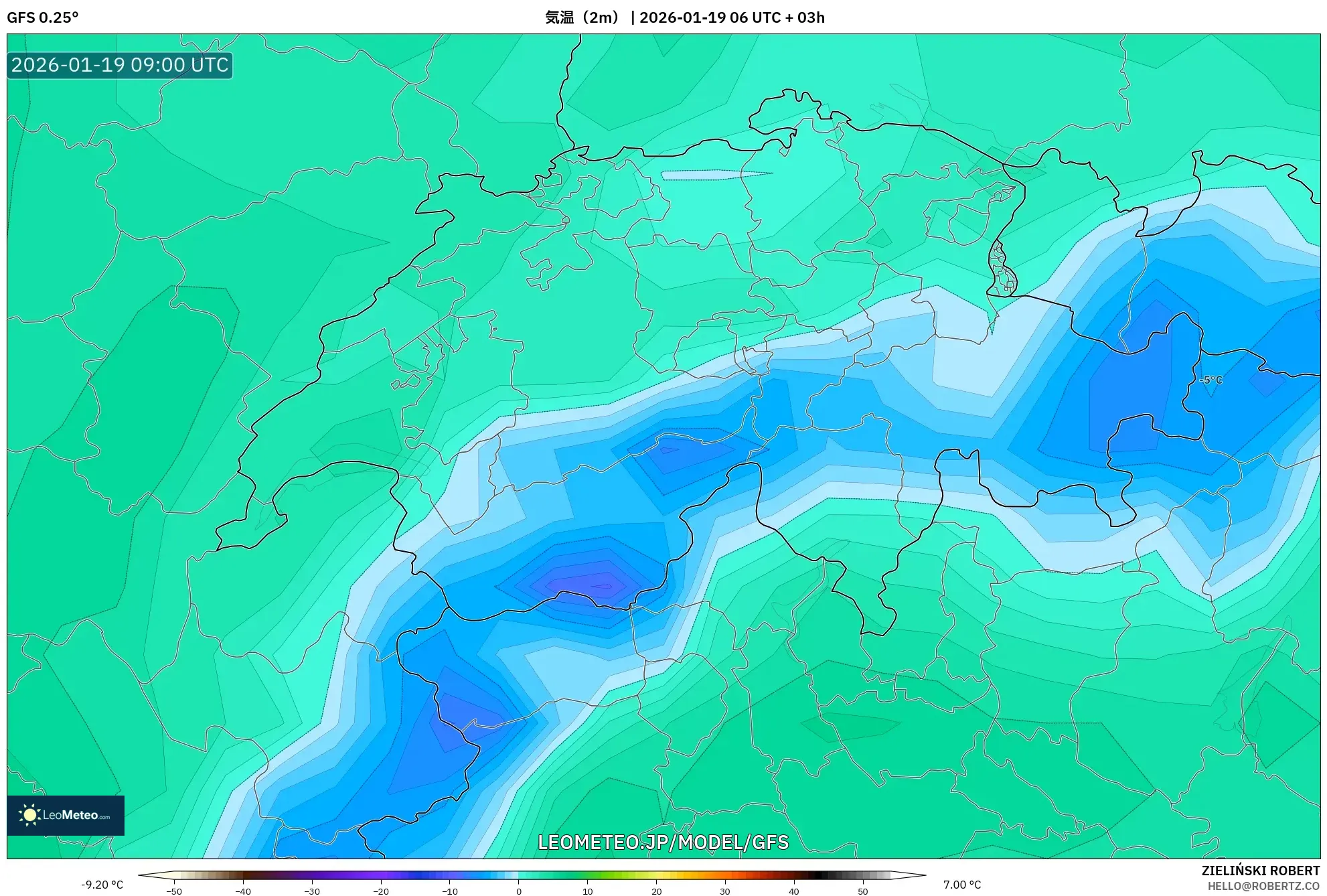 GFS model - スイス, 気温（2m）