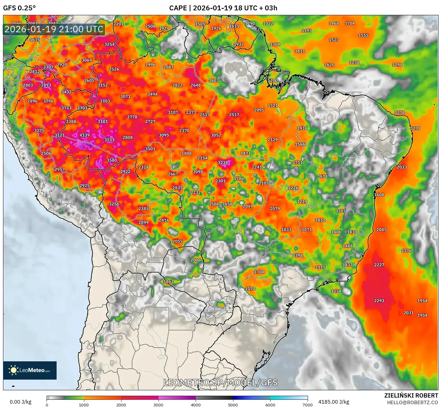 GFS model - ブラジル, CAPE