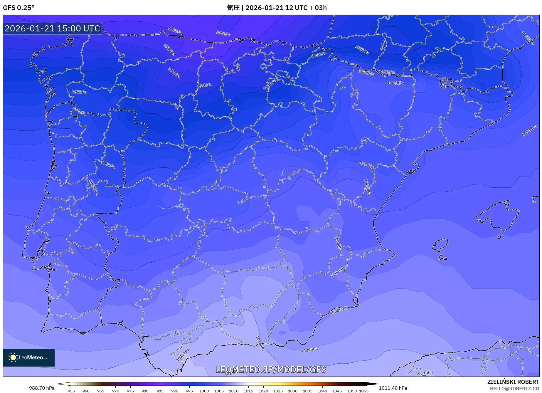 GFS model - スペイン, 気圧