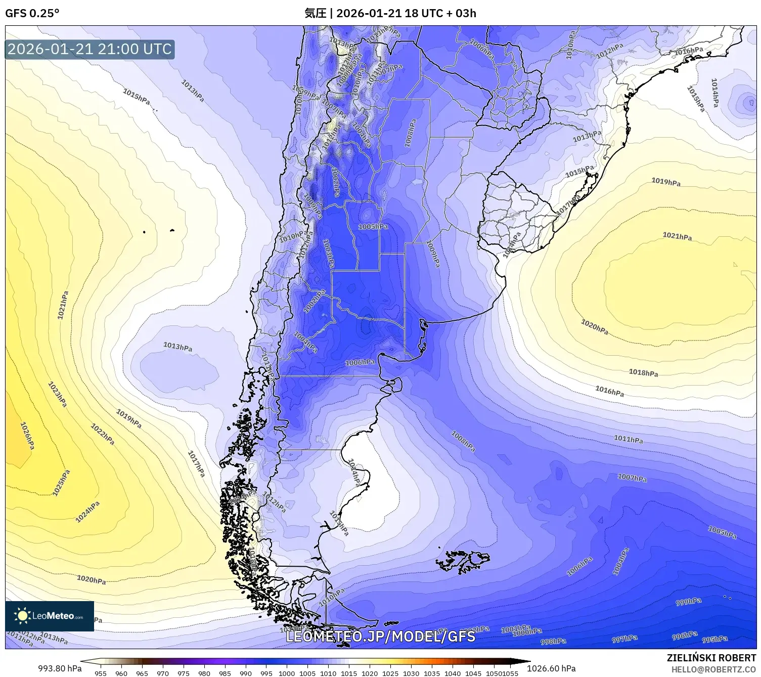 GFS model - アルゼンチン, 気圧