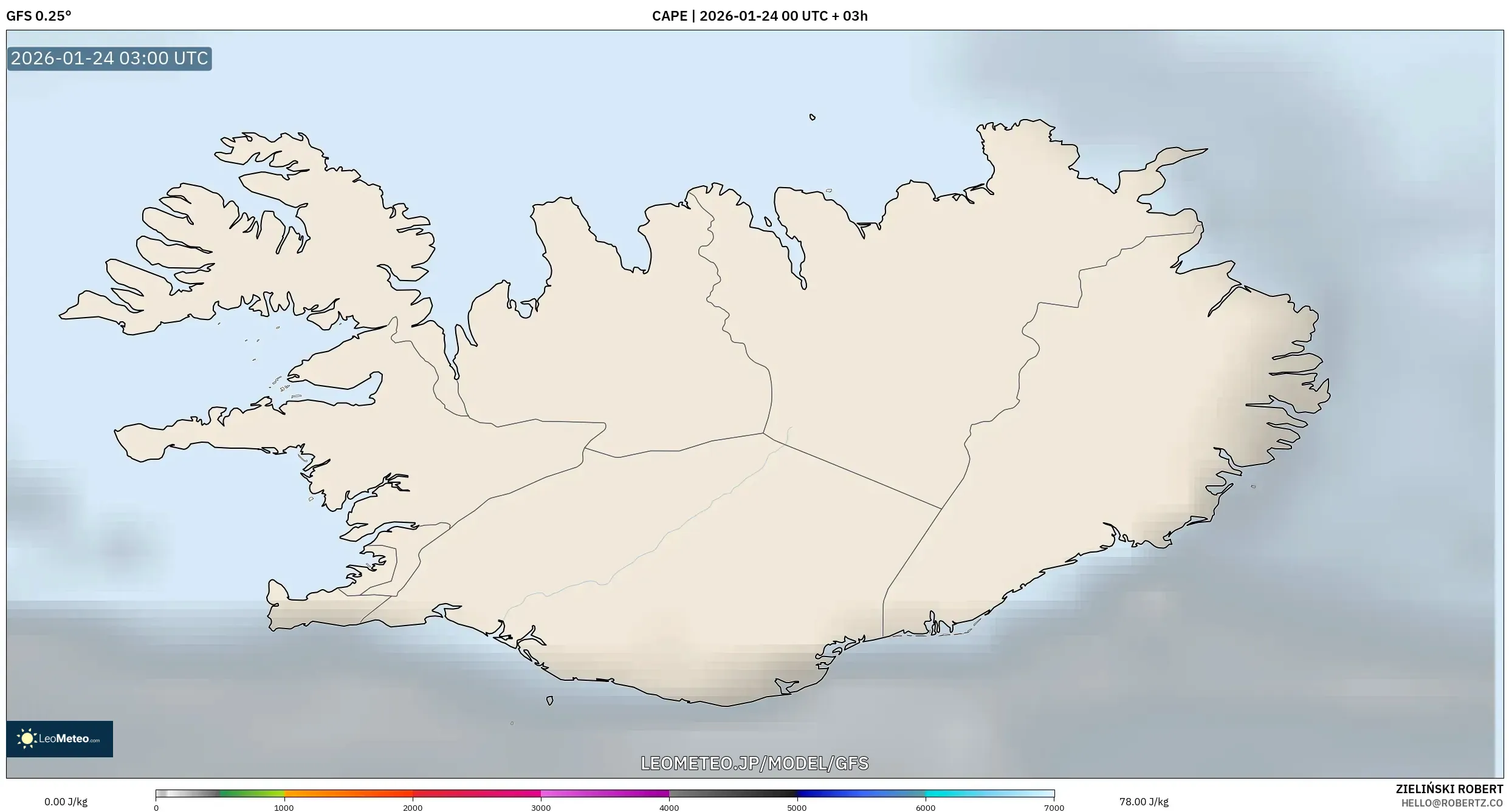 GFS model - アイスランド, CAPE