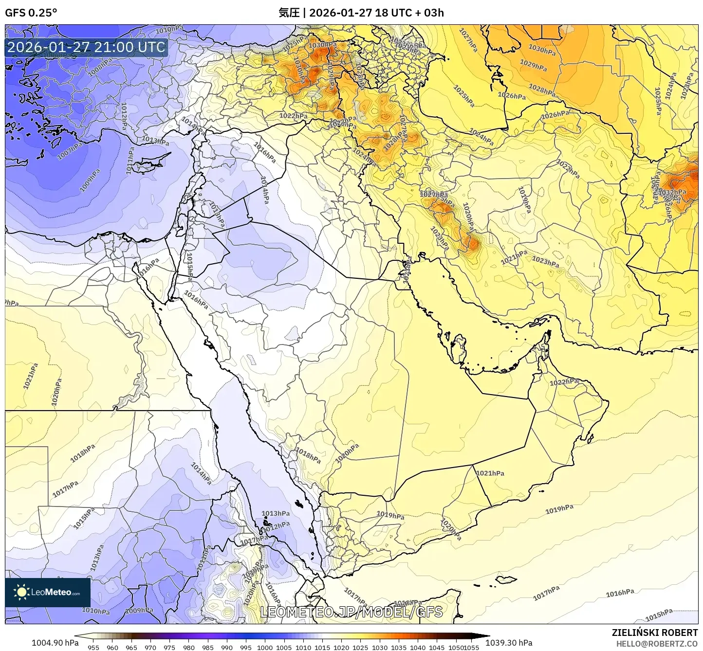 GFS model - 中東, 気圧