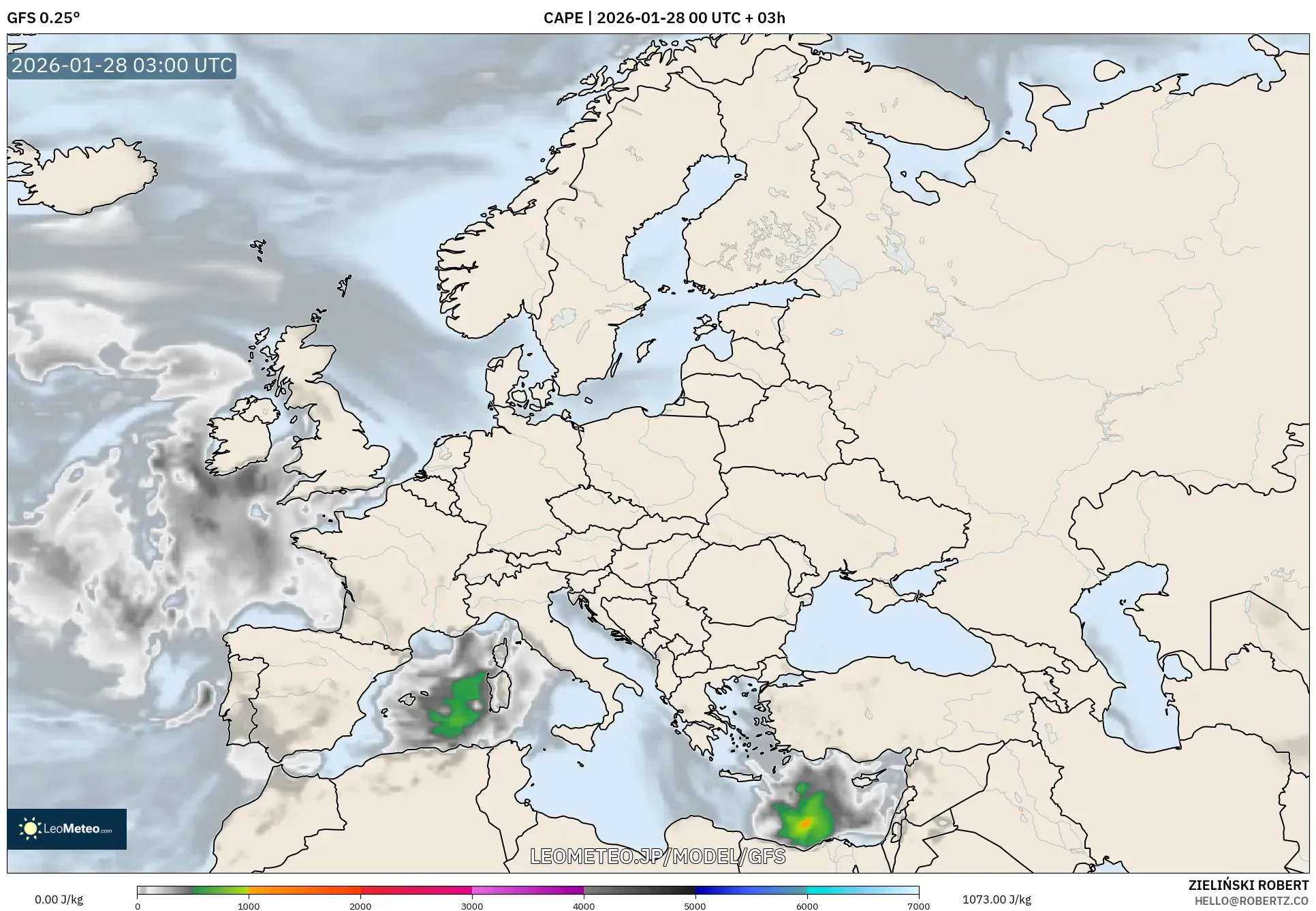 GFS model - ヨーロッパ, CAPE