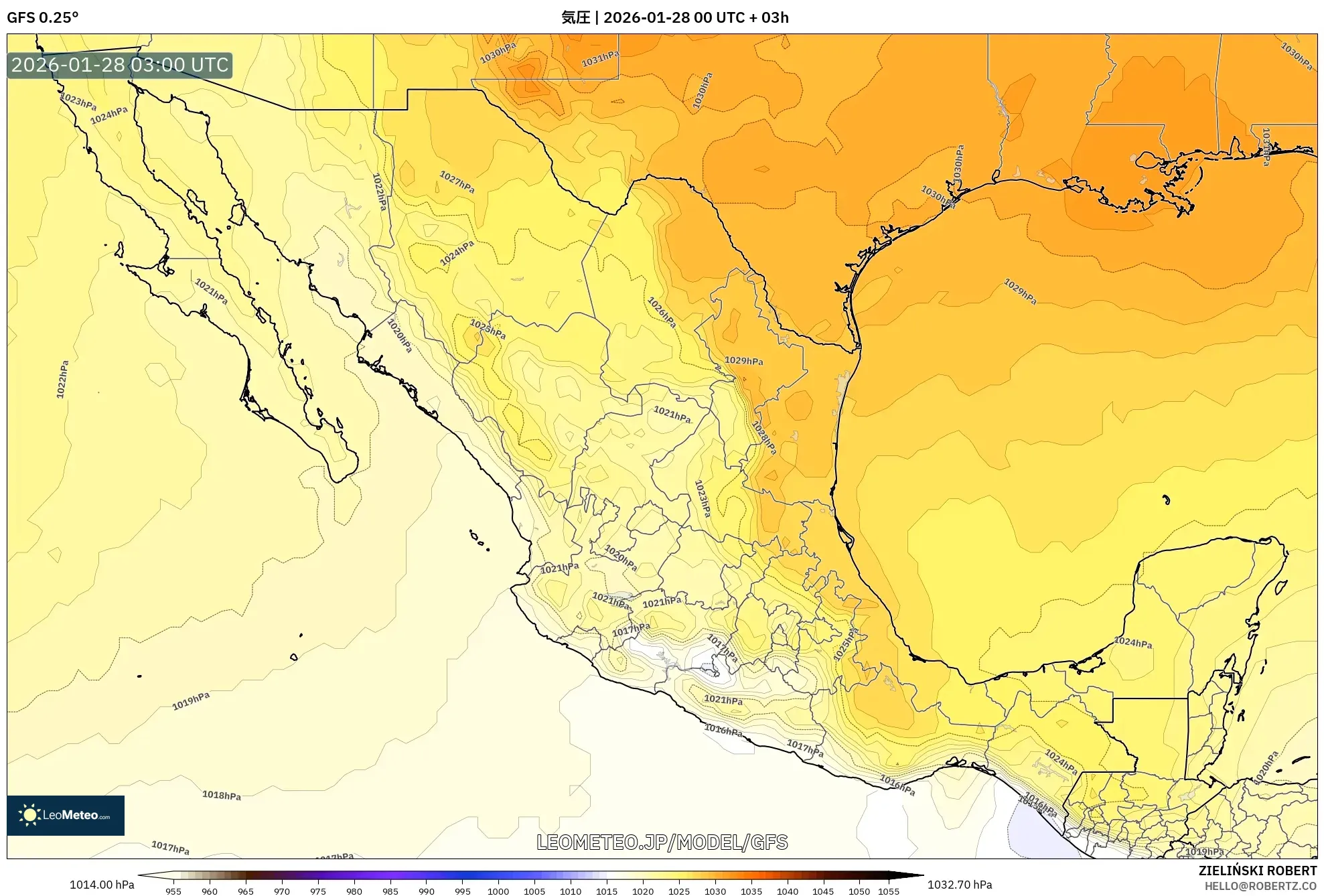 GFS model - メキシコ, 気圧