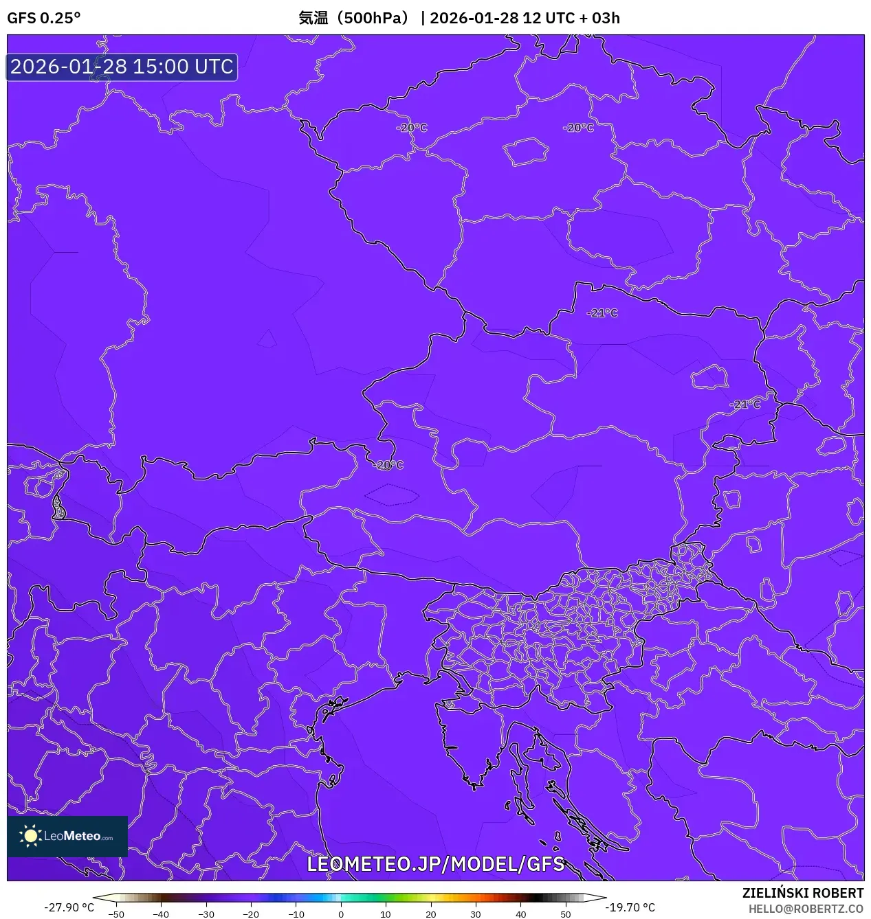 GFS model - オーストリア, 気温（500hPa）
