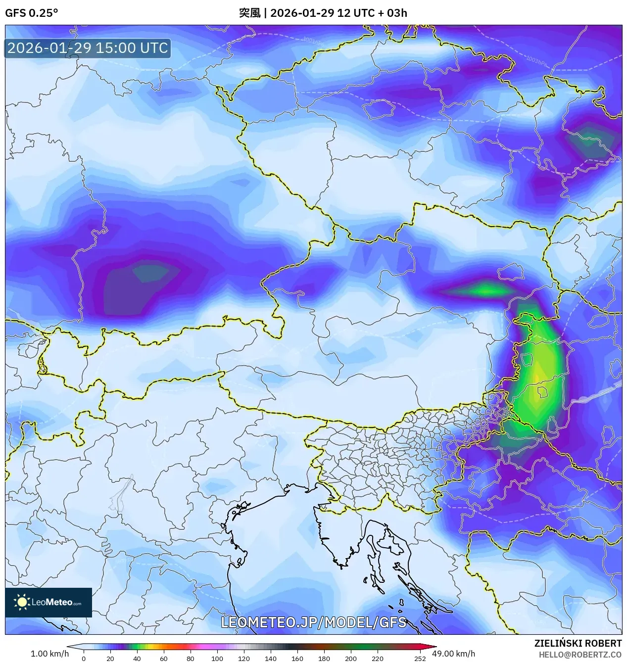 GFS model - オーストリア, 突風