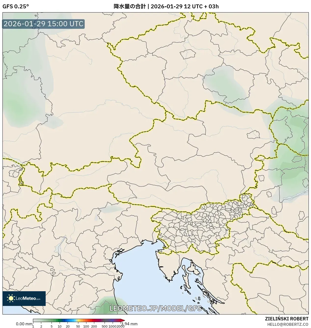 GFS model - オーストリア, 降水量の合計