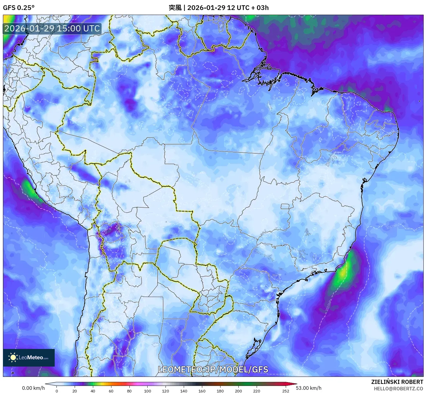 GFS model - ブラジル, 突風