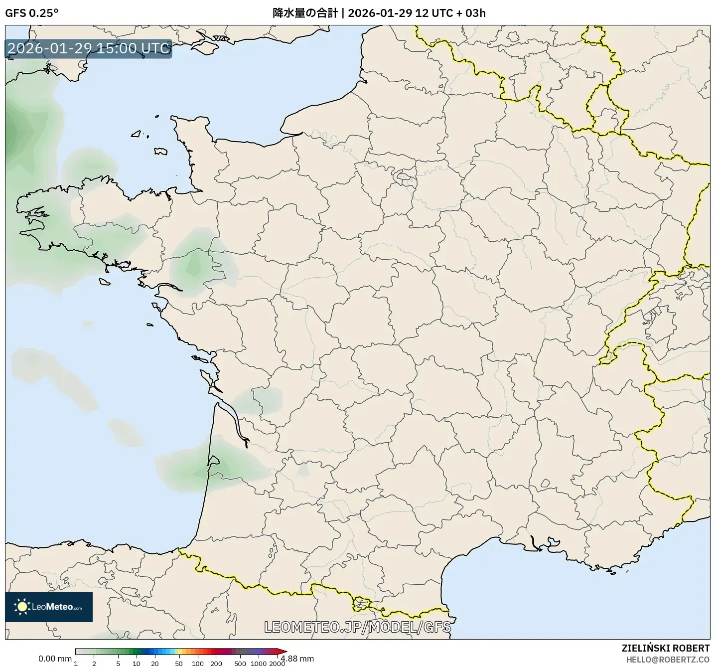 GFS model - フランス, 降水量の合計