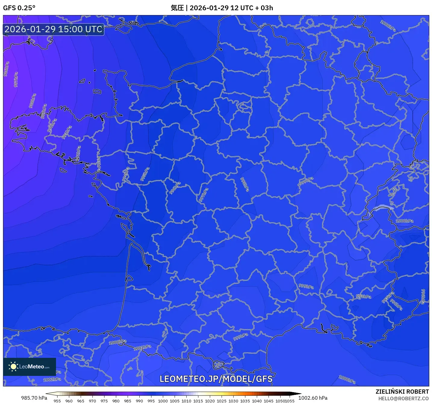 GFS model - フランス, 気圧