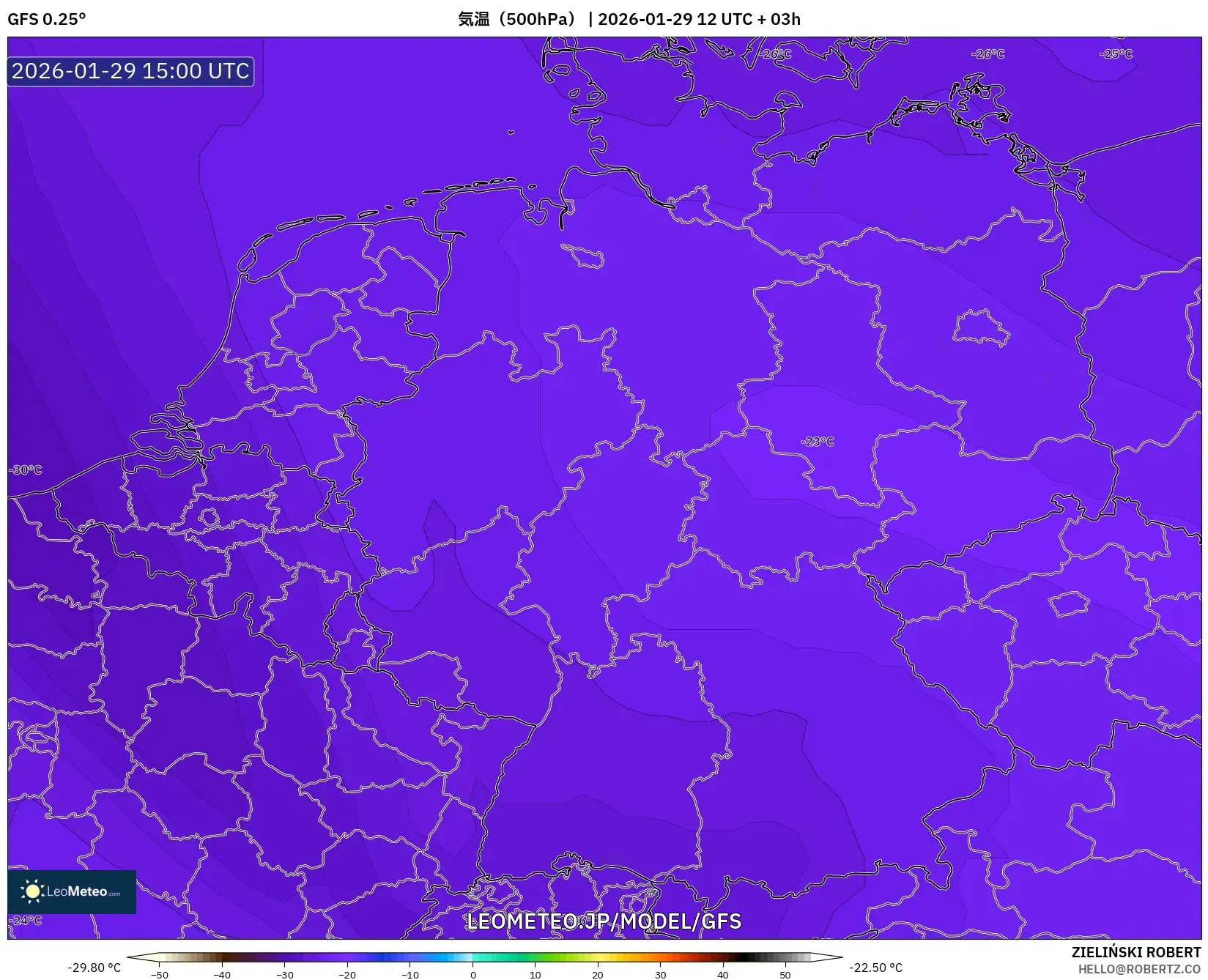 GFS model - ドイツ, 気温（500hPa）