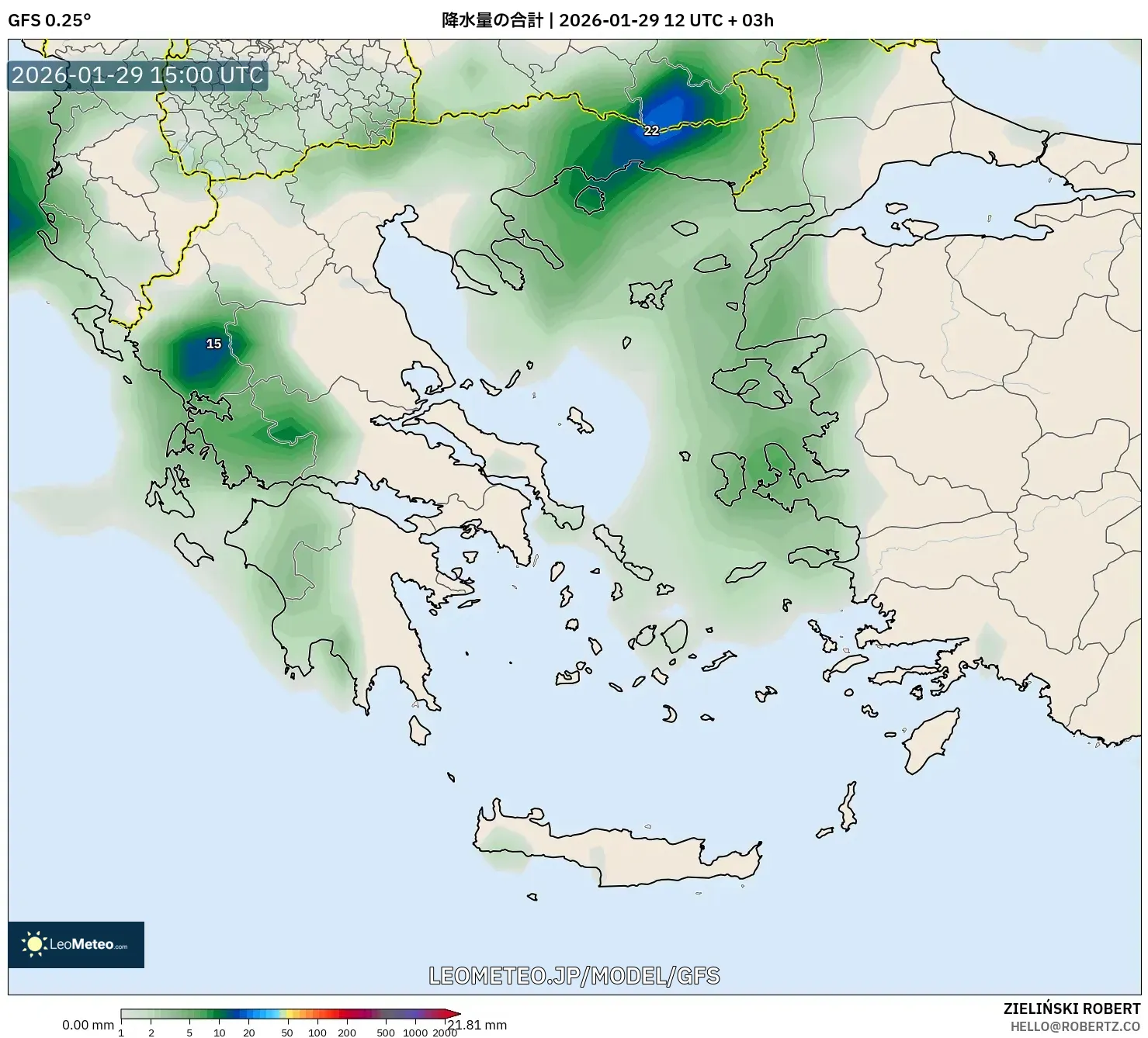GFS model - ギリシャ, 降水量の合計