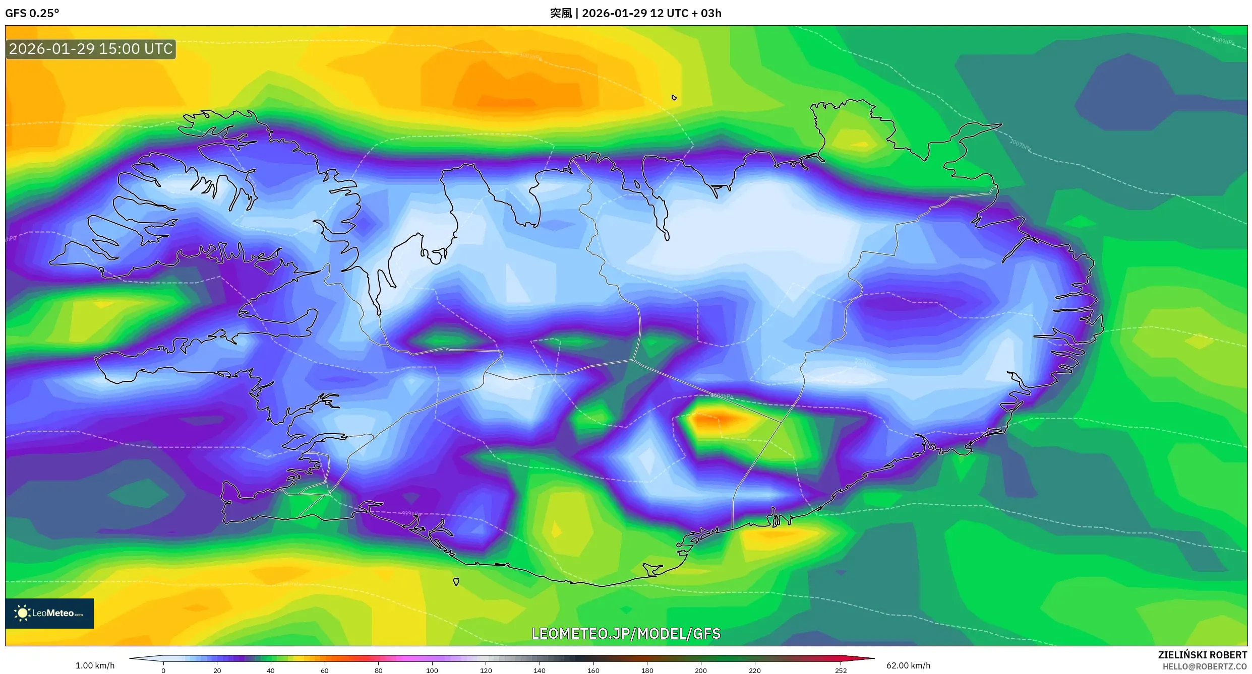 GFS model - アイスランド, 突風