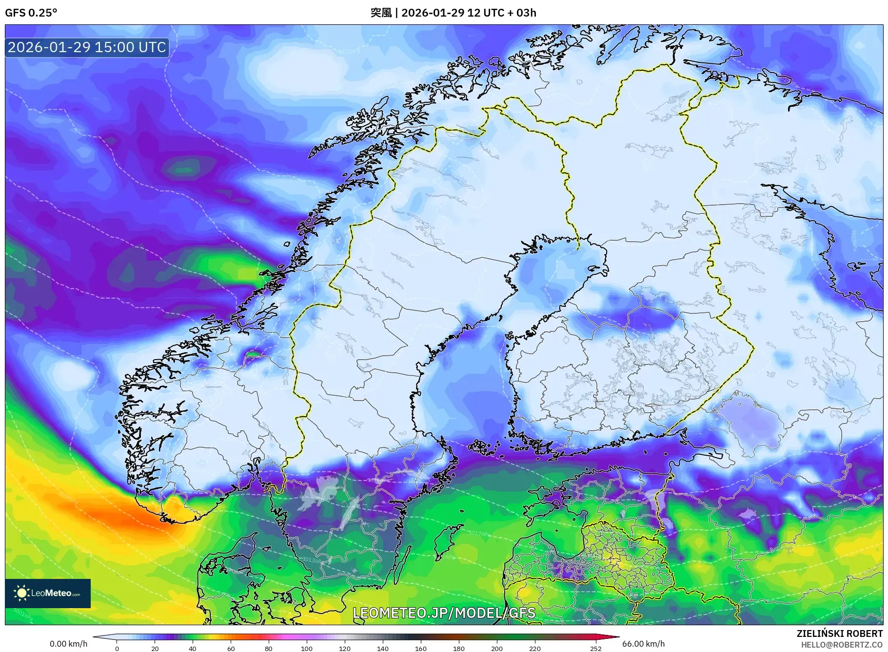 GFS model - スカンジナビア, 突風