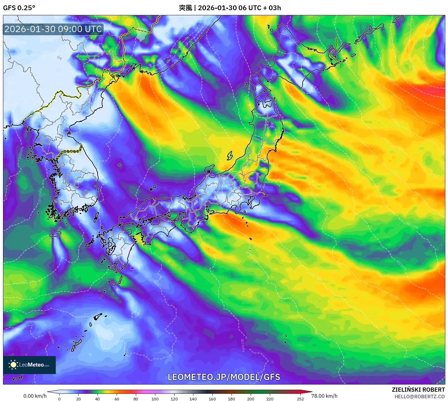 GFS model - 日本, 突風