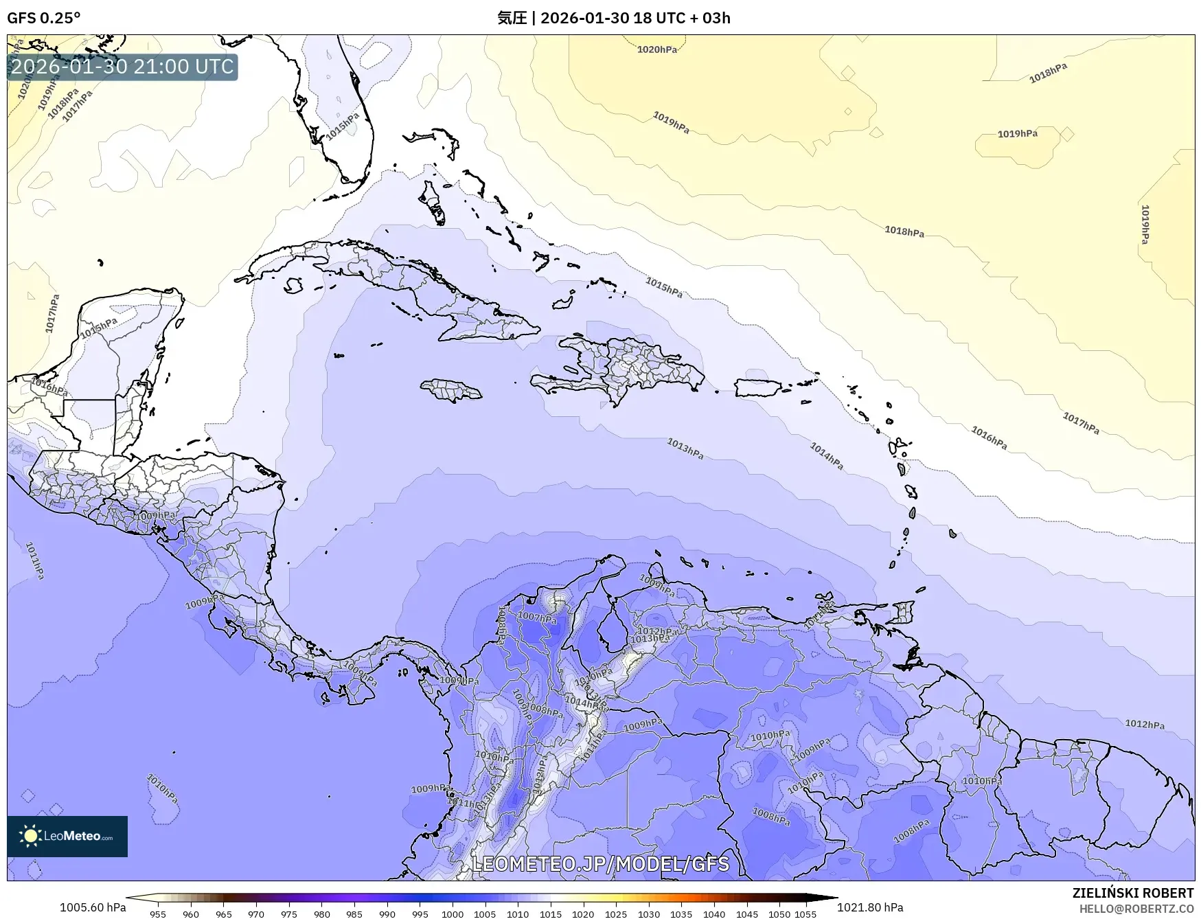 GFS model - カリブ海, 気圧