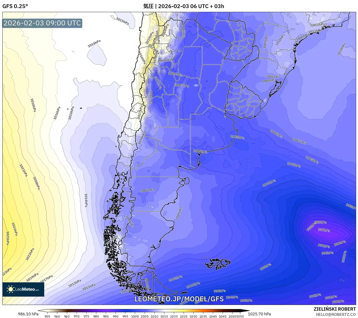 GFS model - アルゼンチン, 気圧