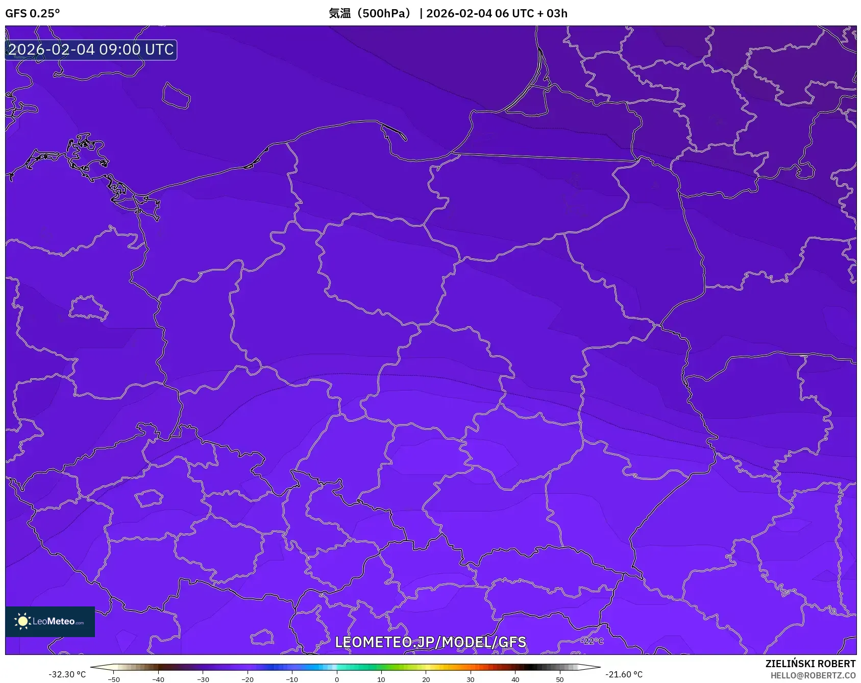 GFS model - ポーランド, 気温（500hPa）
