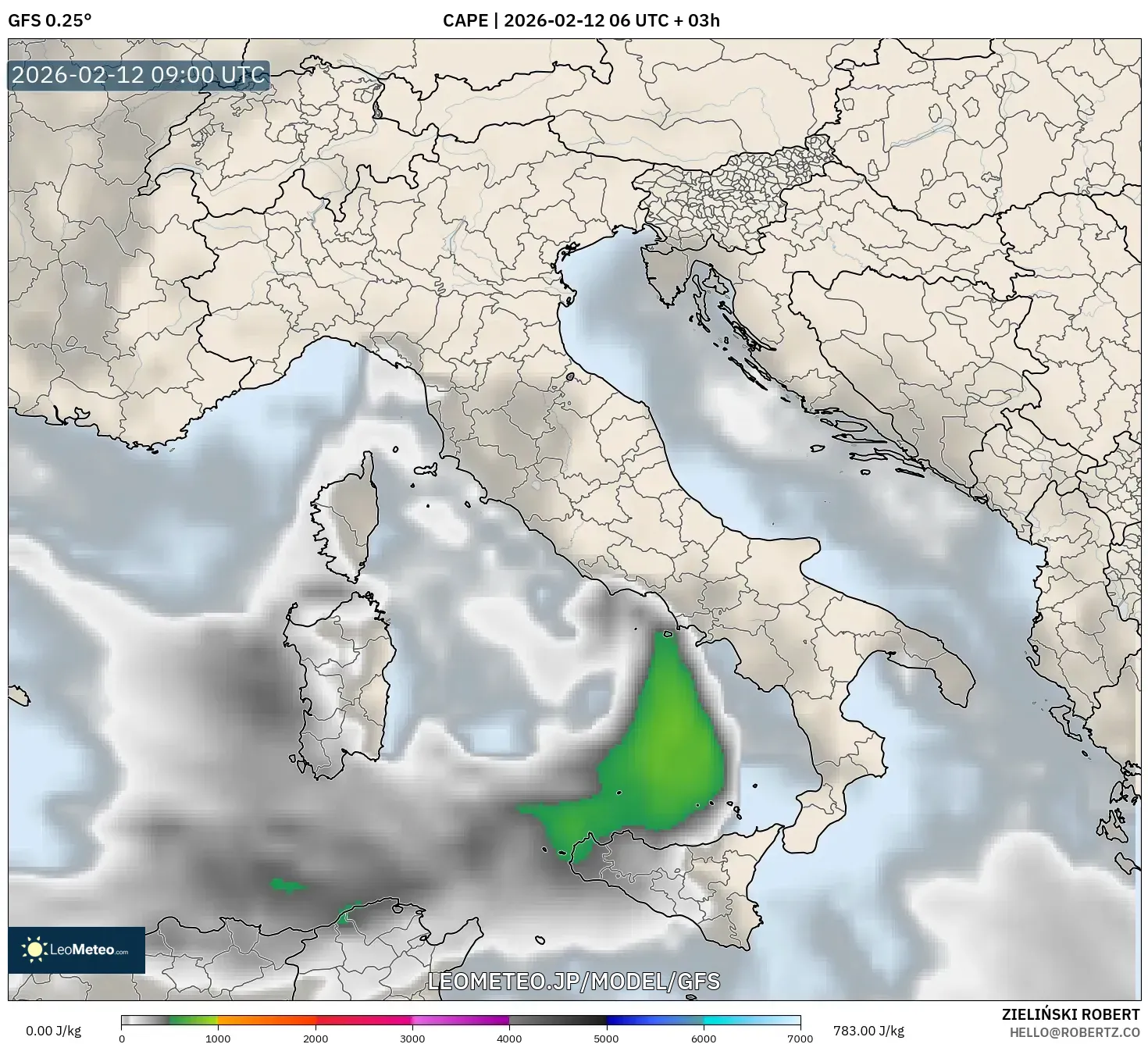 GFS model - イタリア, CAPE