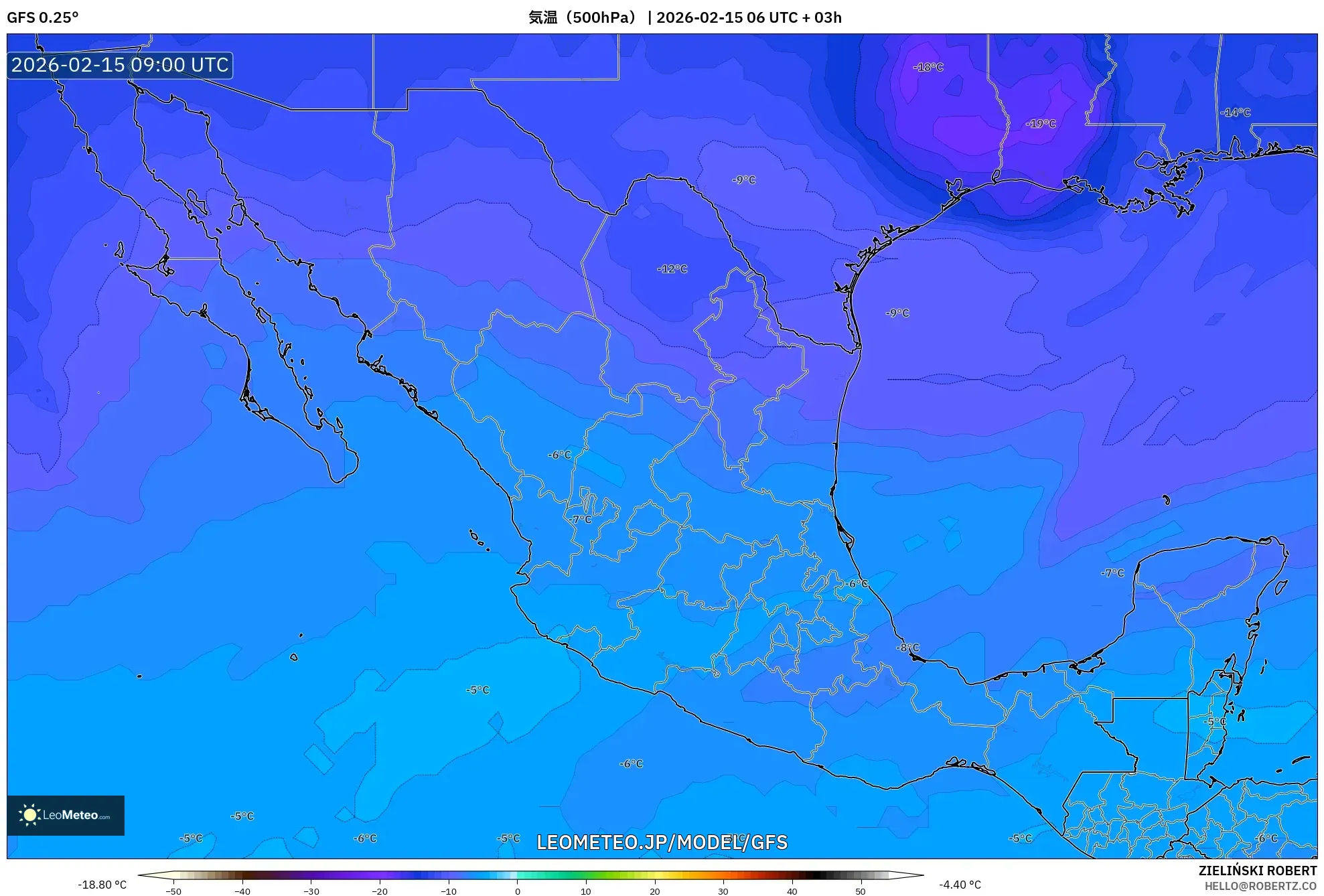 GFS model - メキシコ, 気温（500hPa）
