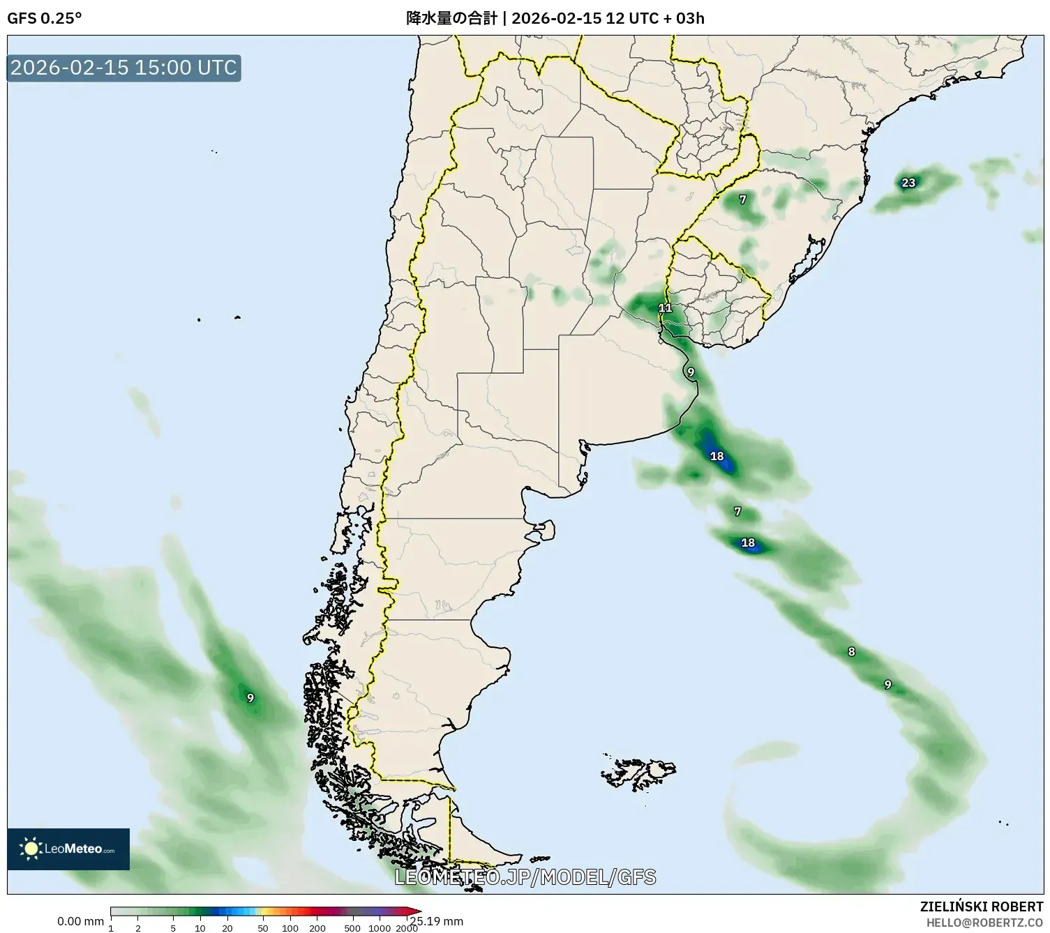 GFS model - アルゼンチン, 降水量の合計