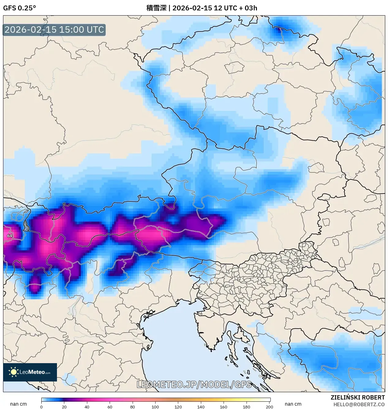 GFS model - オーストリア, 積雪深
