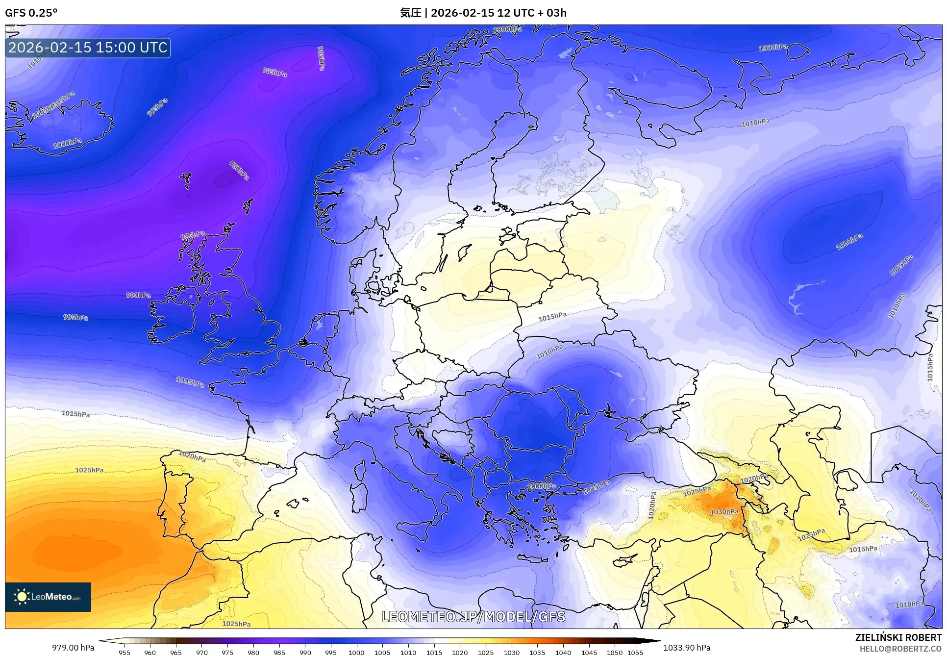 GFS model - ヨーロッパ, 気圧