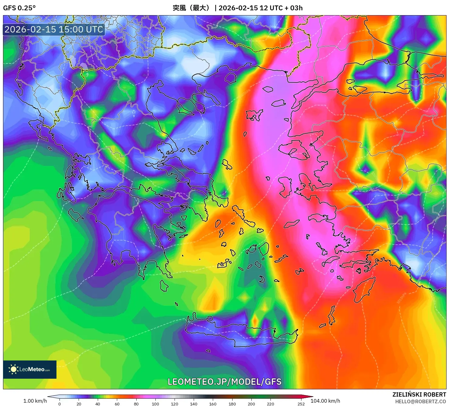 GFS model - ギリシャ, 突風（最大）