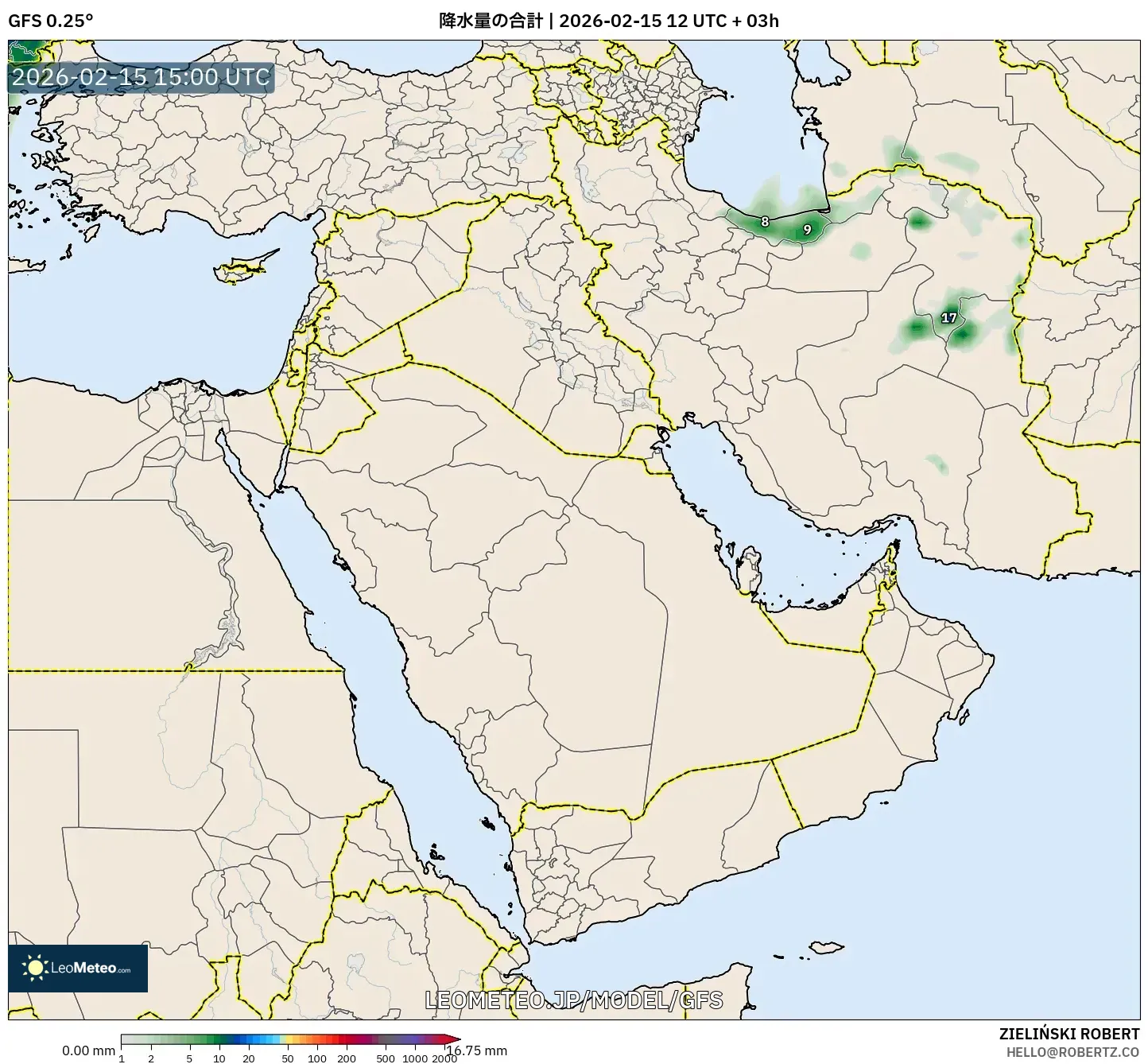GFS model - 中東, 降水量の合計
