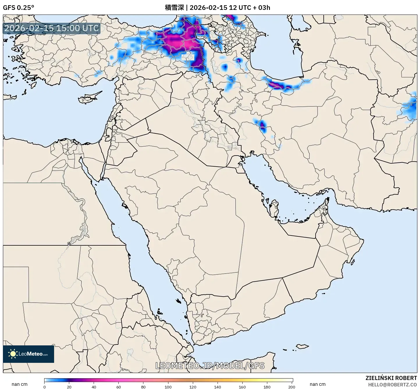 GFS model - 中東, 積雪深