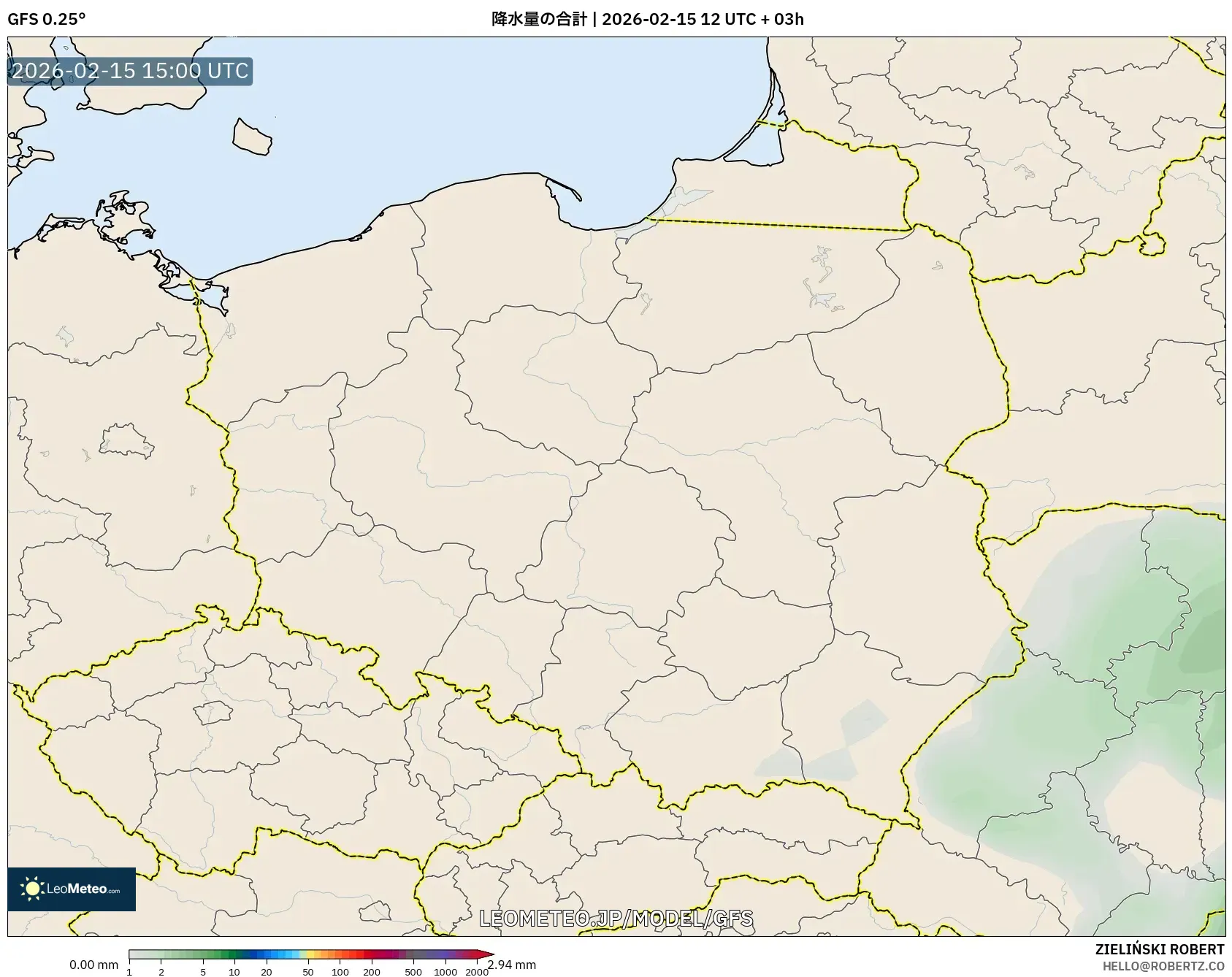 GFS model - ポーランド, 降水量の合計