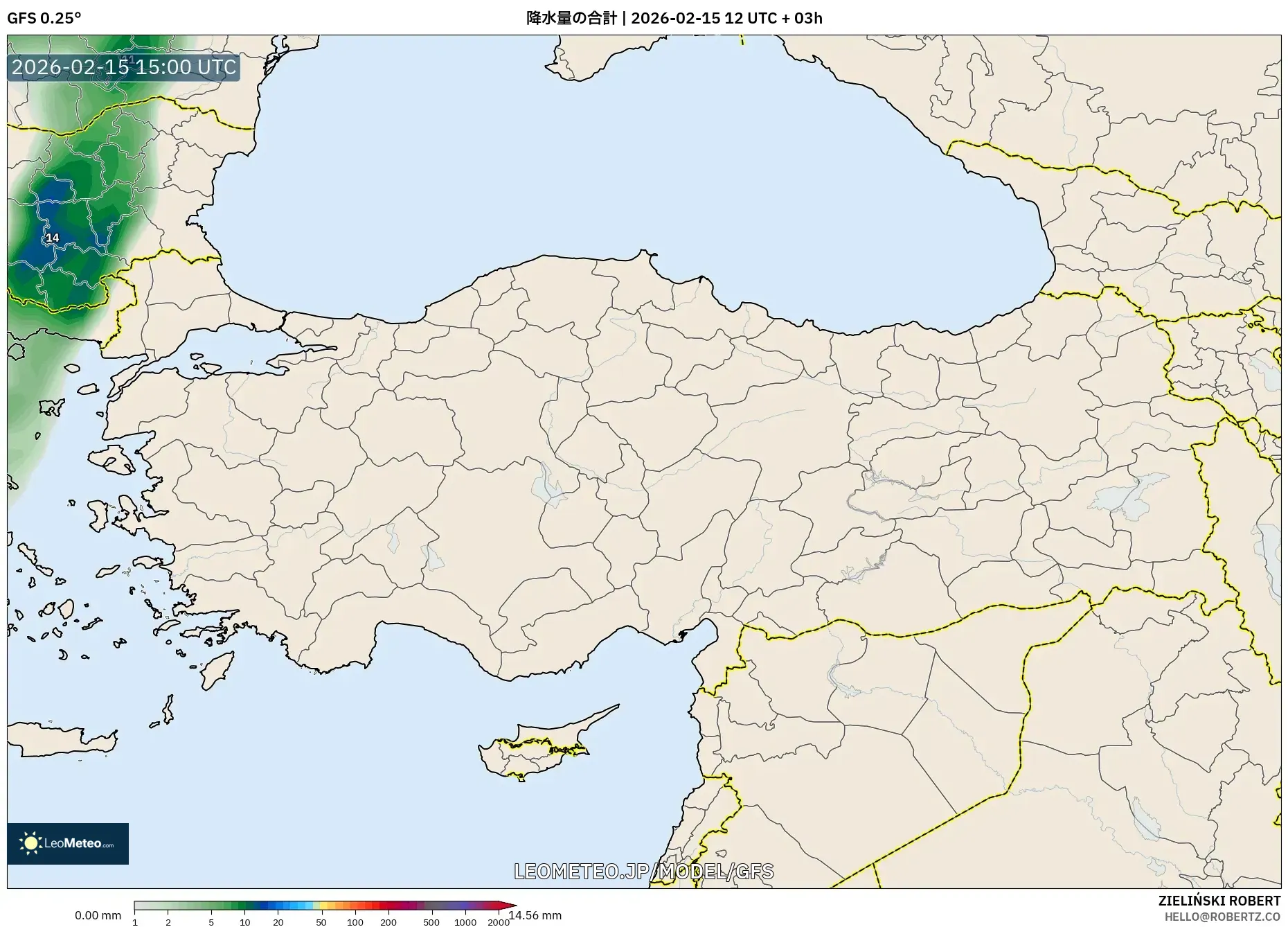 GFS model - トルコ, 降水量の合計