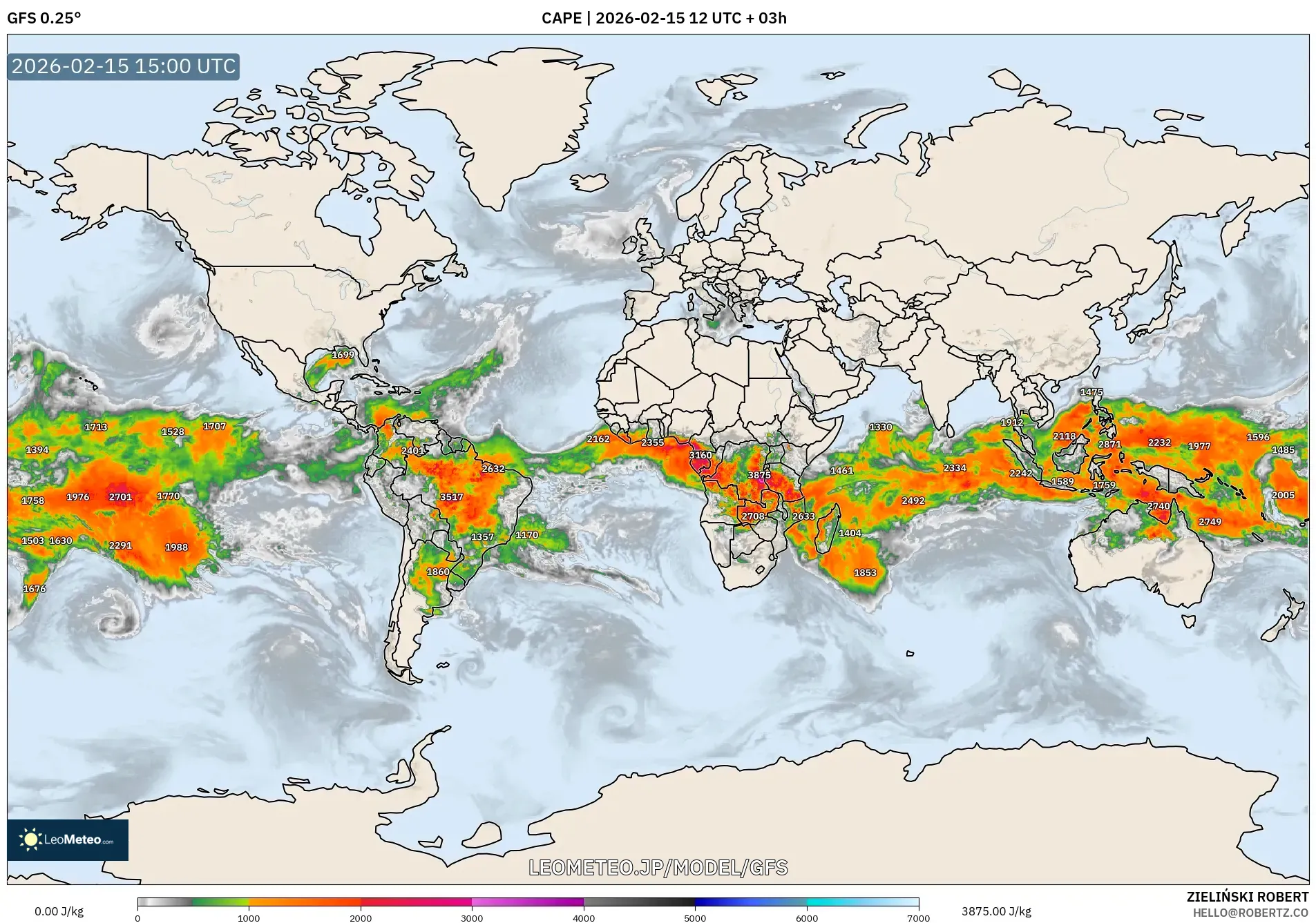 GFS model - 世界, CAPE