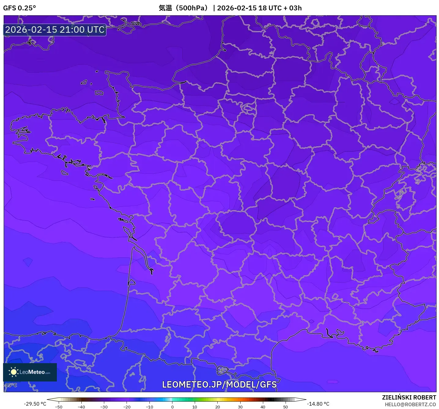 GFS model - フランス, 気温（500hPa）