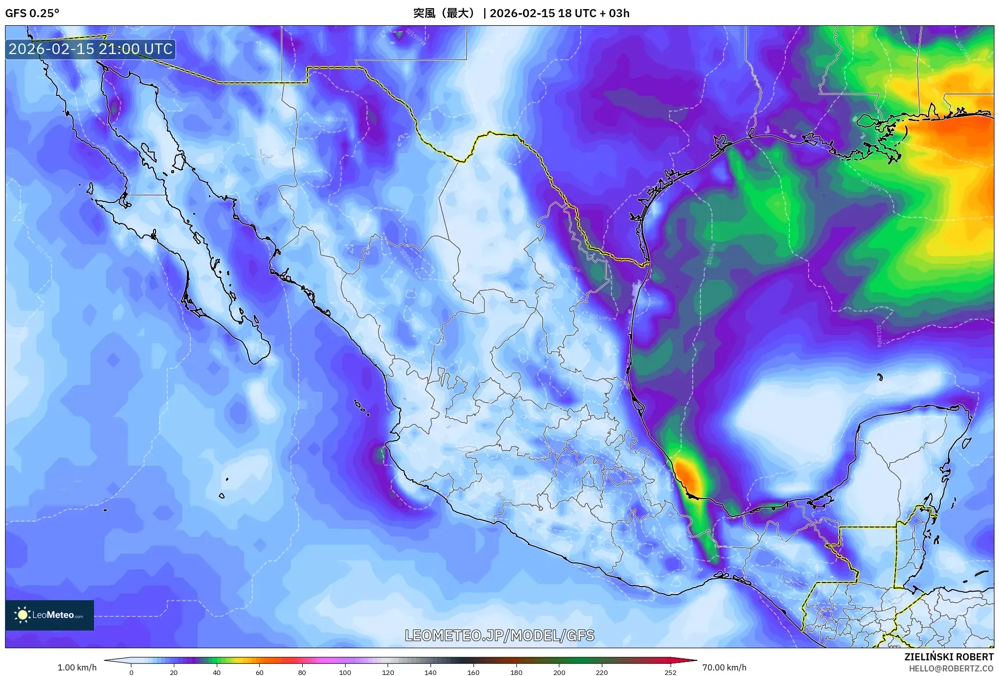 GFS model - メキシコ, 突風（最大）