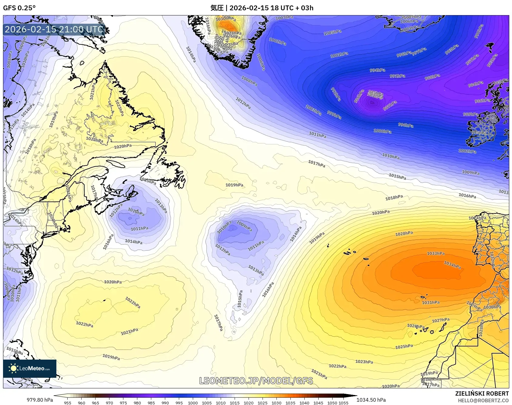 GFS model - 北大西洋, 気圧