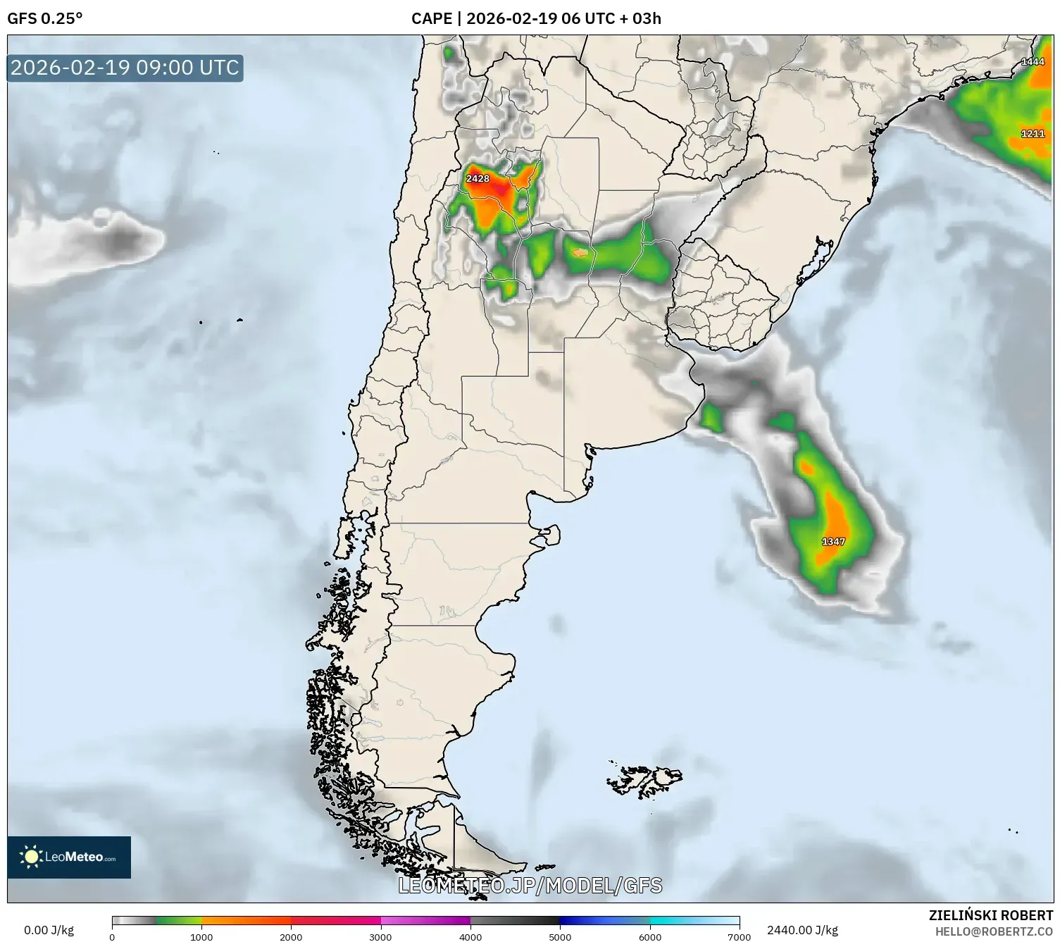 GFS model - アルゼンチン, CAPE