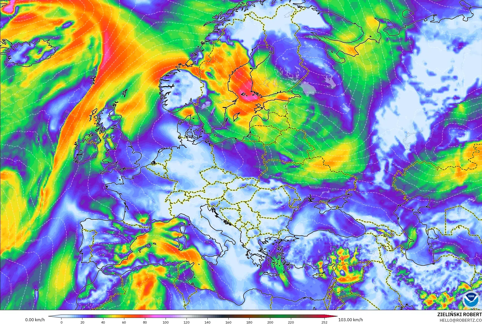GFS モデル - ヨーロッパ, 突風