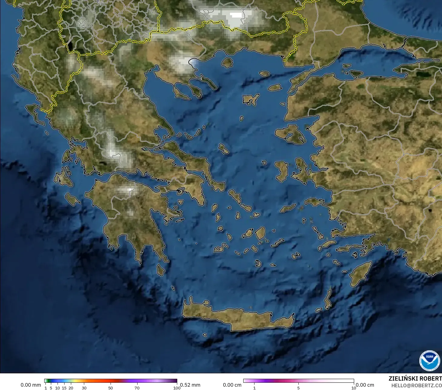 GFS モデル - ギリシャ, 降水量、雲、気圧