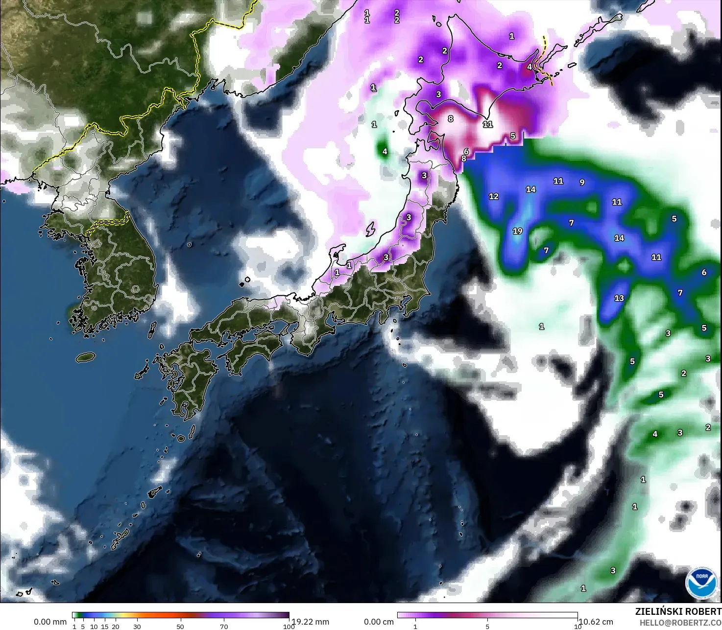 GFS モデル - 日本, 降水量、雲、気圧