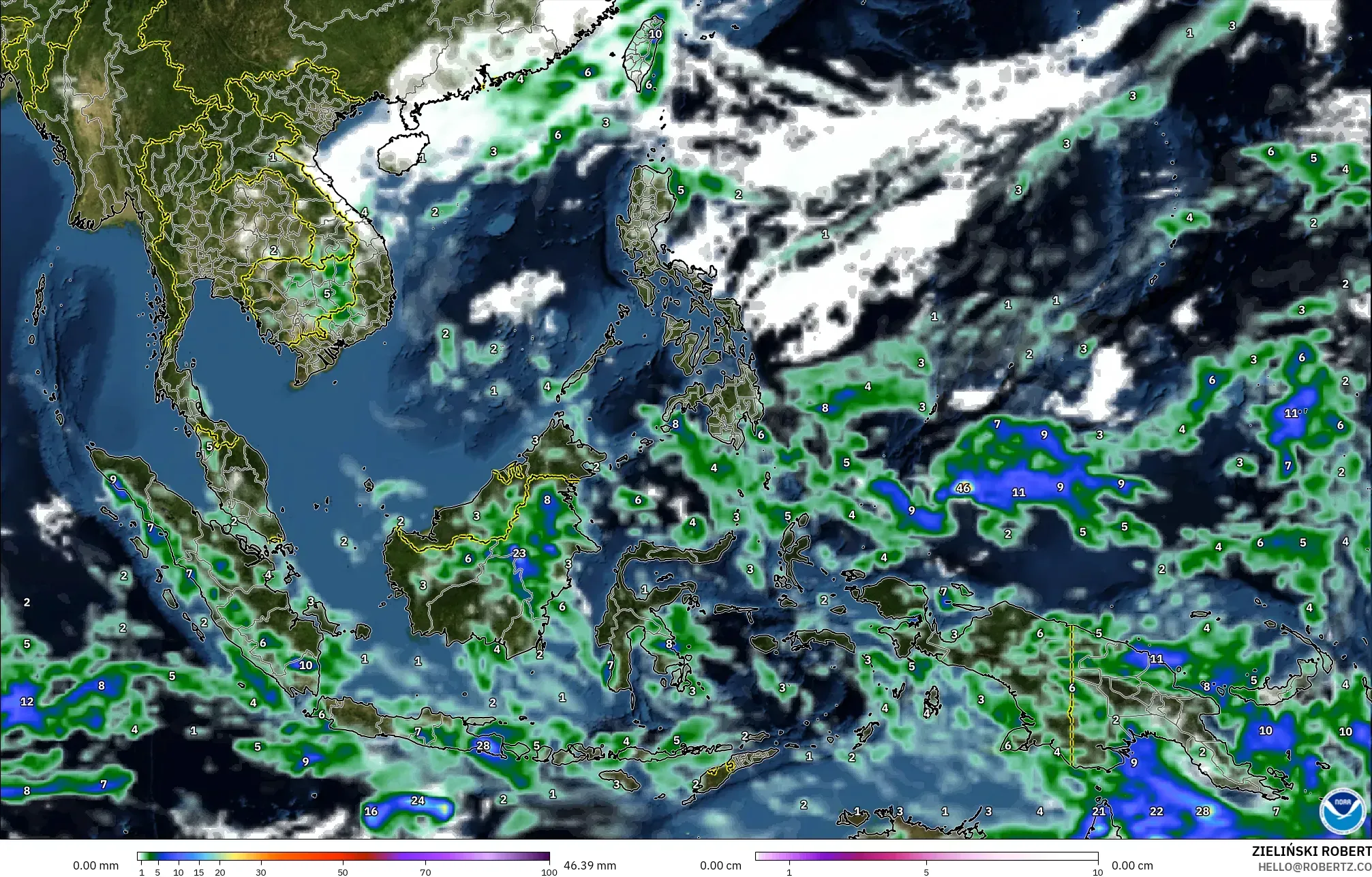 GFS モデル - 東南アジア, 降水量、雲、気圧